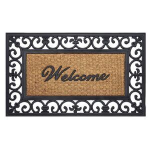 Wrought Iron Rubber Door Mat, 18" L x 30" W, Rectangle, Fleur De Lis